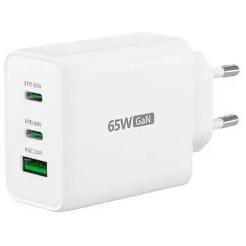 Сетевое зарядное устройство j5create 65W GaN 65 Вт, USB, 2xUSB type-C, Quick Charge, PD, белый (JUP3365E)