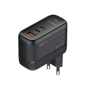 Сетевое зарядное устройство LDNIO Q366 65 Вт, USB, 2xUSB type-C, Quick Charge, PD, черный (LD_C3473), type-C/type-C