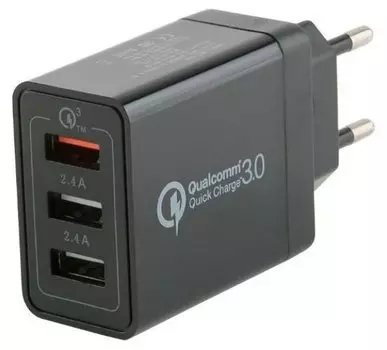 Сетевое зарядное устройство mObility mt-27 12Вт, 3xUSB, Quick Charge, 3A, черный (УТ000018113)