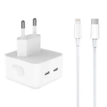 Сетевое зарядное устройство ORG 35 Вт, EU, 2xUSB type-C, PD, белый (221601), кабель Lightning/Type-C