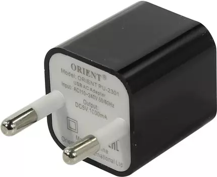Сетевое зарядное устройство Orient PU-2301, 1USB, черный