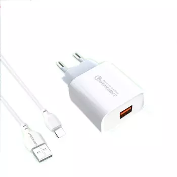 Сетевое зарядное устройство PAVAREAL WC66, USB, Quick Charge, 3A, белый (УТ000031847), кабель USB Type C