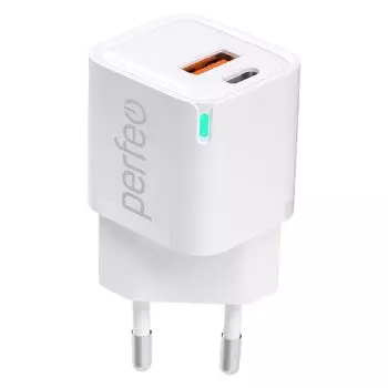 Сетевое зарядное устройство Perfeo I4652 20 Вт, USB, EU, USB type-C, Quick Charge, PD, белый (I4652)
