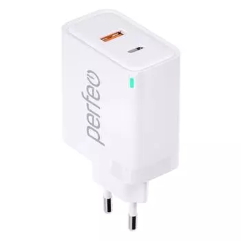 Сетевое зарядное устройство Perfeo I4653 30 Вт, USB, EU, USB type-C, Quick Charge, PD, белый (I4653)