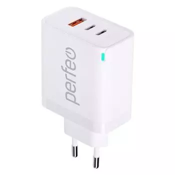 Сетевое зарядное устройство Perfeo I4655 65 Вт, USB, EU, 2xUSB type-C, Quick Charge, PD, белый (I4655)