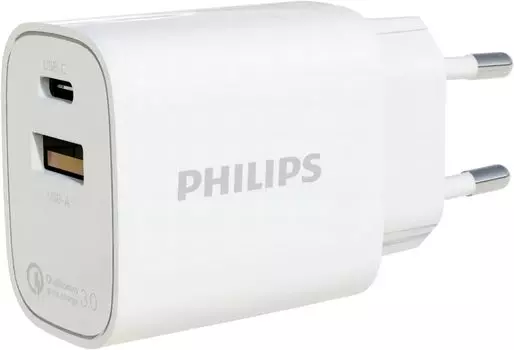 Сетевое зарядное устройство PHILIPS DLP4317 20 Вт, USB, EU, USB type-C, Quick Charge, PD, белый (DLP4317CW/70)