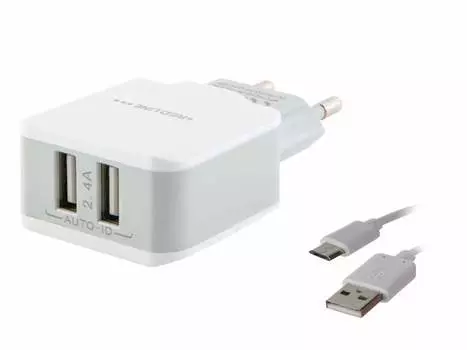 Сетевое зарядное устройство Red Line NC-2.4A, 2xUSB, 2.4A, белый (УТ000021948), кабель microUSB