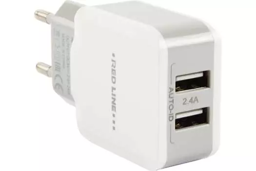 Сетевое зарядное устройство Red Line NC-2.4A, 2xUSB, 2.4A, белый (УТ000021949)