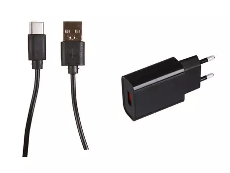 Сетевое зарядное устройство Red Line NQC1-3A 18Вт, USB, Quick Charge, 3A, черный (УТ000032802), кабель USB Type C