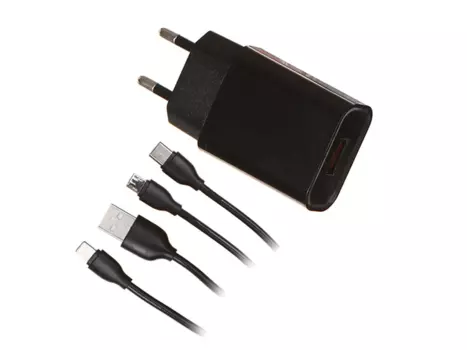 Сетевое зарядное устройство Red Line NQC1-3A 18Вт, USB, Quick Charge, 3A, черный (УТ000032803), microUSB/Lightning/USB Type-C