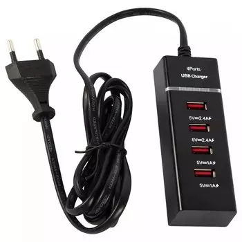 Сетевое зарядное устройство Red Line P-1 20 Вт, 4xUSB, EU, Quick Charge, черный (УТ000029870), кабель сетевой 1.5м