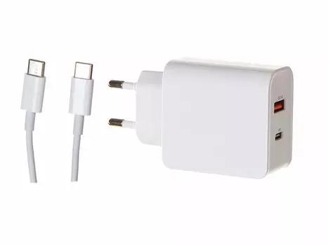 Сетевое зарядное устройство Red Line Tech PD-30 20Вт, USB, USB type-C, Quick Charge, PD, 3A, белый ( УТ000032801), кабель USB Type C