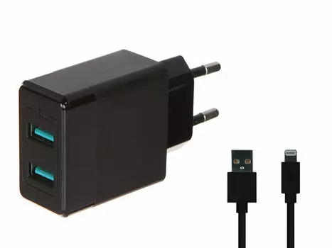 Сетевое зарядное устройство Red Line Tech Y1, 2xUSB, 2.4A, черный (УТ000032794), Lightning 8pin