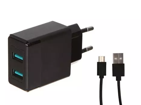 Сетевое зарядное устройство Red Line Tech Y1, 2xUSB, 2.4A, черный (УТ000032796), кабель microUSB