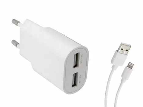 Сетевое зарядное устройство Red Line ТС-3A, 2xUSB, 3A, белый (УТ000032797), Lightning 8pin