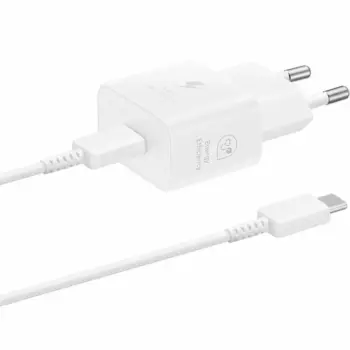 Сетевое зарядное устройство Samsung 25 Вт, EU, USB type-C, Quick Charge, PD, белый (EP-T2510XWEGRU), кабель type-C/type-C