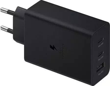 Сетевое зарядное устройство Samsung 65 Вт, USB, EU, 2xUSB type-C, Quick Charge, PD, черный (SAM-K-EP-T6530NBEG)