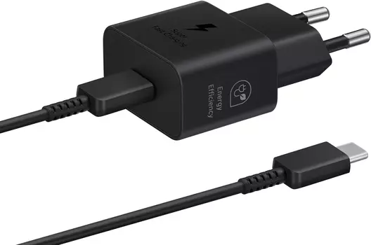Сетевое зарядное устройство Samsung EP-T2510XBEGEU 25 Вт, EU, USB type-C, Quick Charge, PD, черный (SAM-EP-T2510XBEGEU), кабель type-C/type-C