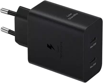 Сетевое зарядное устройство Samsung EP-T5020 50 Вт, EU, 2xUSB type-C, Quick Charge, PD, черный (EP-T5020XBEGEU)