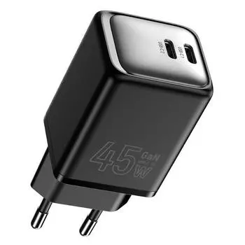 Сетевое зарядное устройство TFN 45 Вт, EU, 2xUSB type-C, Quick Charge, PD, черный (TFN-WC-CC-45W-BK)