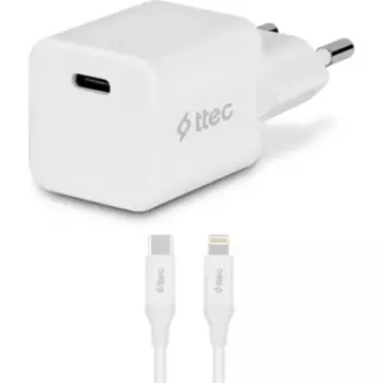 Сетевое зарядное устройство TTEC SmartCharger 20 Вт, EU, USB type-C, PD, белый (2SCP01LB), кабель Lightning/Type-C