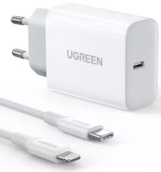 Сетевое зарядное устройство UGREEN CD137 20 Вт, EU, USB type-C, Quick Charge, PD, белый (50698_), Lightning/Type-C