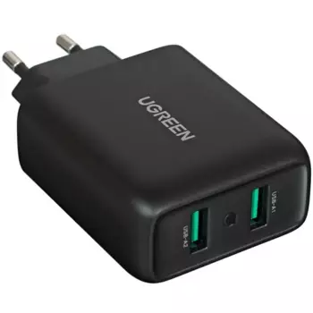 Сетевое зарядное устройство UGREEN CD161 36Вт, 2xUSB, Quick Charge, 3A, черный (10216)