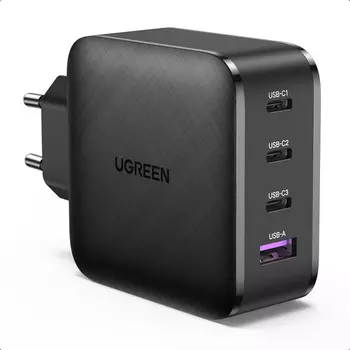 Сетевое зарядное устройство UGREEN CD224 65 Вт, USB, 3xUSB type-C, Quick Charge, PD, 5А, черный (70774)
