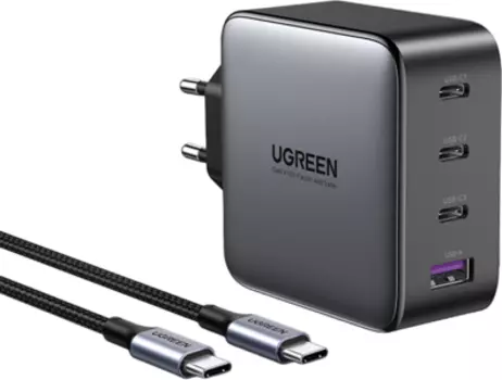Сетевое зарядное устройство UGREEN CD226 100 Вт, 3xUSB, USB type-C, Quick Charge, PD, серый (90575), кабель USB Type C