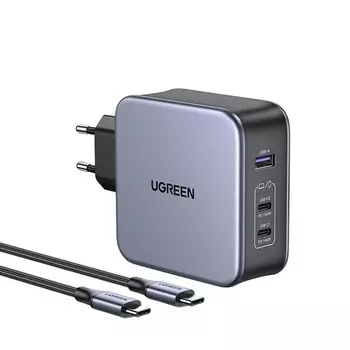 Сетевое зарядное устройство UGREEN CD289 140Вт, USB, 2xUSB type-C, Quick Charge, PD, 5A, черный (90549), кабель USB Type C