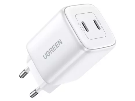 Сетевое зарядное устройство UGREEN CD294 45 Вт, EU, 2xUSB type-C, Quick Charge, PD, белый (15327)