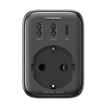 Сетевое зарядное устройство UGREEN CD314 30 Вт, 2xUSB, EU, USB type-C, черный (90613)