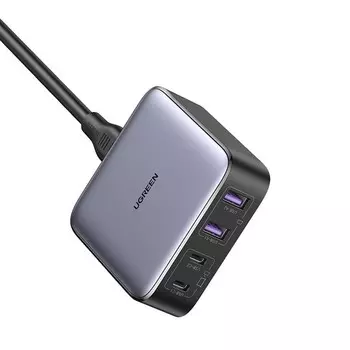 Сетевое зарядное устройство UGREEN CD327 65 Вт, 2xUSB, EU, 2xUSB type-C, Quick Charge, PD, серый (90747), сетевой кабель
