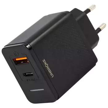 Сетевое зарядное устройство UNBROKE UN-1 18 Вт, USB, EU, USB type-C, Quick Charge, PD, черный