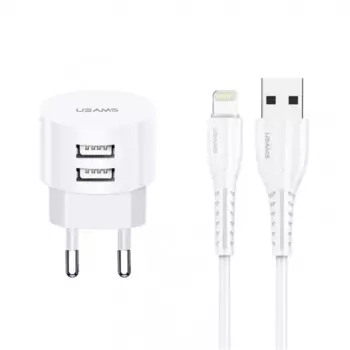 Сетевое зарядное устройство USAMS Send-Tu Series Set, 2xUSB, 2.1A, белый (XTXLOGT1804), Lightning 8pin