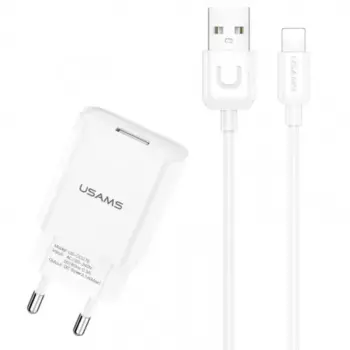 Сетевое зарядное устройство USAMS T21 Charger kit, USB, 1.2A, белый (T21OCLN01), Lightning 8pin