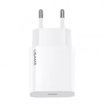Сетевое зарядное устройство USAMS T49 20Вт, USB type-C, Quick Charge, PD, 3A, белый (T49OCLN01), кабель USB Type C