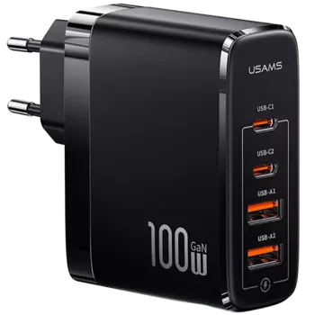 Сетевое зарядное устройство USAMS US-CC145 T44 100 Вт, 2xUSB, EU, 2xUSB type-C, Quick Charge, PD, черный (CC145TC01)