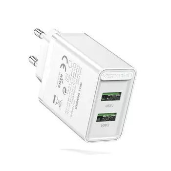 Сетевое зарядное устройство Vention 18 Вт, 2xUSB, Quick Charge, 3A, белый (FBAW0-EU)