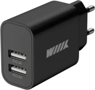 Сетевое зарядное устройство WIIIX, 2xUSB, 2.4A, черный (UNN-1-2-04-B)
