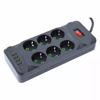 Сетевой фильтр Amper, 6-розеток, 4xUSB, 2xUSB Type-C, 4 м, черный (JH-1076U-4B)