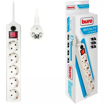Сетевой фильтр BURO, 5-розеток, 3 м, белый (500SH-3-W)