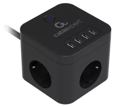 Сетевой фильтр Cablexpert Cube, 3-розетки, 4xUSB, 1.5 м, черный (CUBE-3-U4-B-1.5)
