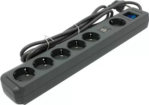 Сетевой фильтр Defender DFS-501, 6-розеток, 2м, серый (99051) + 2xUSB