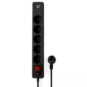 Сетевой фильтр Гарнизон, 5-розеток, 2xUSB, 1.8 м, черный (ECL-5-U2-B-1.8)