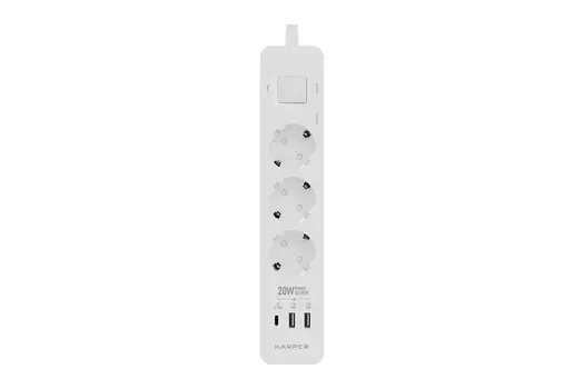 Сетевой фильтр HARPER UCH-440, 3-розетки, 2 USB и 1USB-C, 5 м, белый (UCH-440 White)