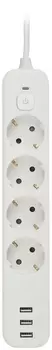 Сетевой фильтр ЭРА USF-4es-1,5m-3xUSBA-W, 4-розетки, 3xUSB, 1.5 м, белый (Б0059567)