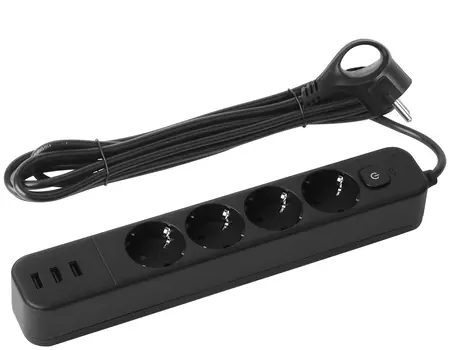 Сетевой фильтр ЭРА USF-4es-1,5m-3xUSBA-B, 4-розетки, 3xUSB, 1.5 м, черный (Б0059568)