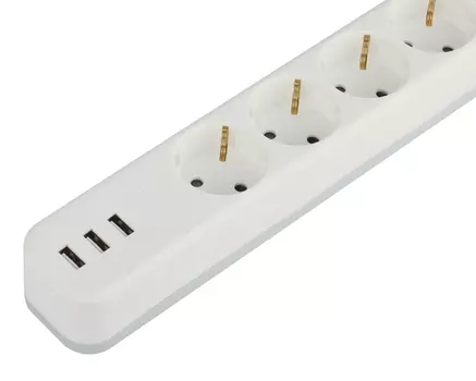 Сетевой фильтр ЭРА USF-4es-3m-3xUSBA-W, 4-розетки, 3xUSB, 3 м, белый (Б0059569)