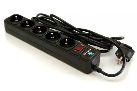 Сетевой фильтр Krauler, 5-розеток, 1.5м, черный (KR-5-1.5M(B/PE))